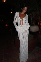 White Crochet Tie Front Maxi Dress Beach Style