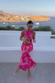 Amelia – Pink Floral Embroidered Maxi Dress