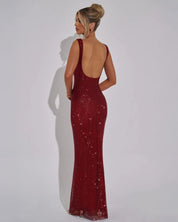 Celeste Embellished Evening Gown with Square Neckline