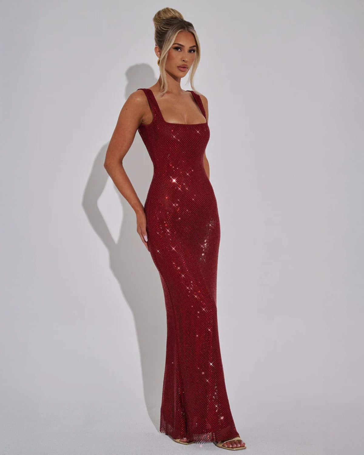 Celeste Embellished Evening Gown with Square Neckline