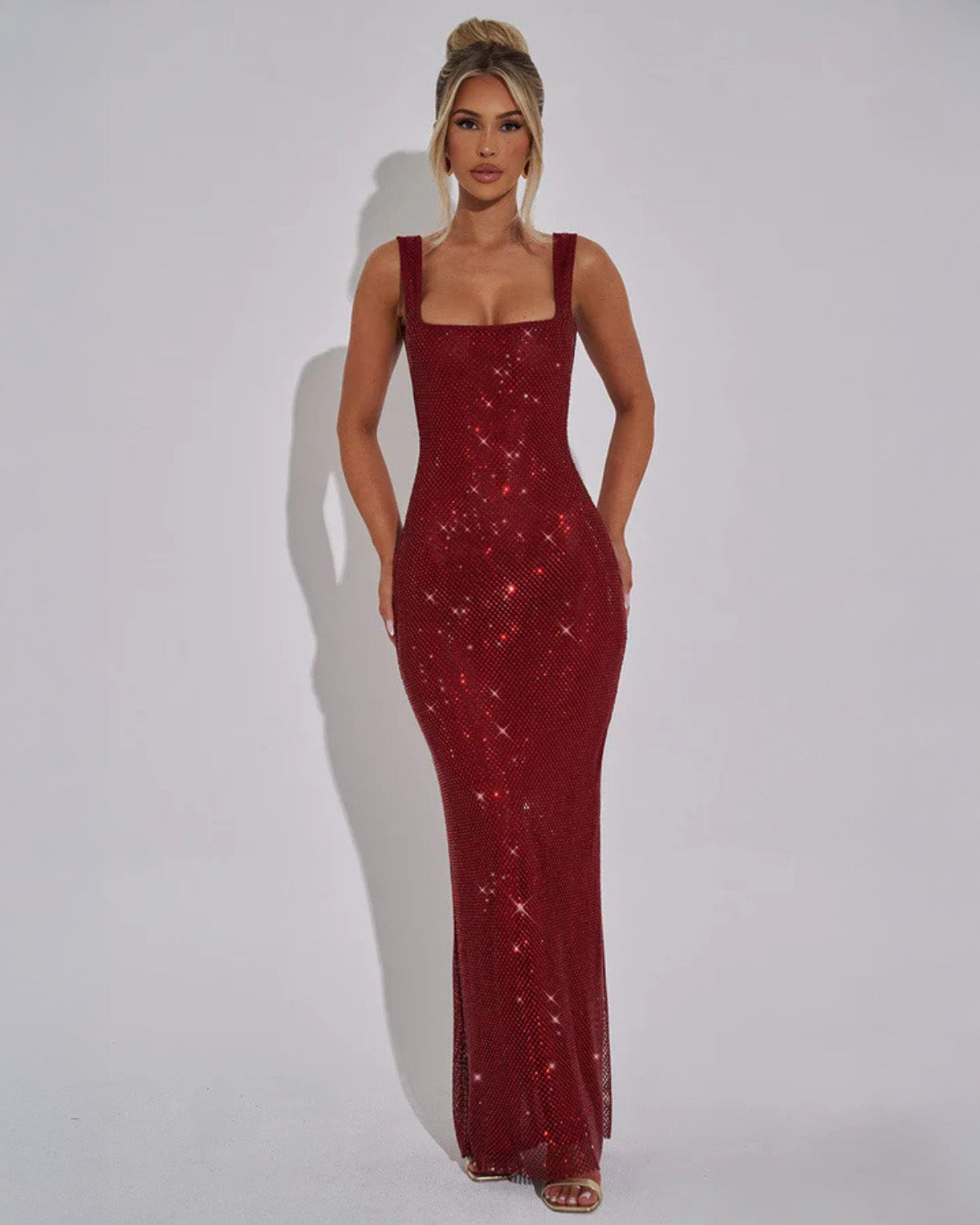 Celeste Embellished Evening Gown with Square Neckline