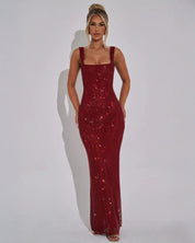 Celeste Embellished Evening Gown with Square Neckline
