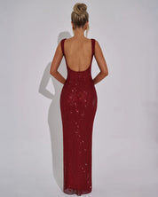 Celeste Embellished Evening Gown with Square Neckline