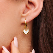 Sophia – White Quartz Heart Huggie Earrings