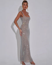 Celeste Embellished Evening Gown with Square Neckline