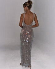 Celeste Embellished Evening Gown with Square Neckline