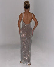 Celeste Embellished Evening Gown with Square Neckline