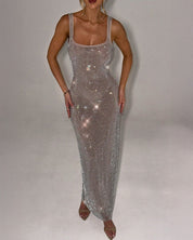 Celeste Embellished Evening Gown with Square Neckline
