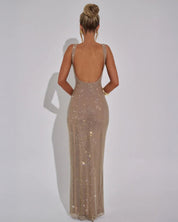 Celeste Embellished Evening Gown with Square Neckline