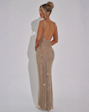Celeste Embellished Evening Gown with Square Neckline