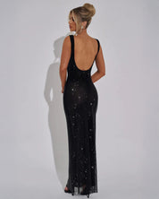 Celeste Embellished Evening Gown with Square Neckline