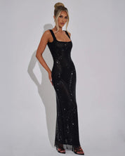 Celeste Embellished Evening Gown with Square Neckline