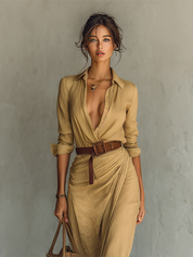 Elena Belted Lapel Maxi Dress – Tailored Everyday Elegance