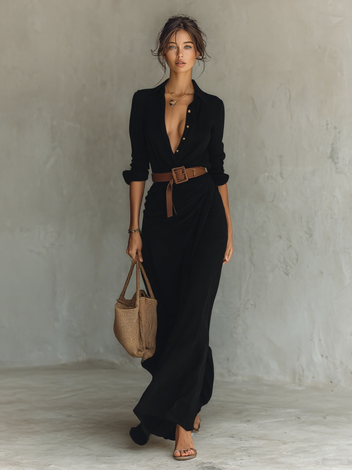 Elena Belted Lapel Maxi Dress – Tailored Everyday Elegance