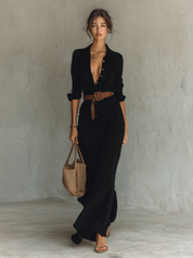 Elena Belted Lapel Maxi Dress – Tailored Everyday Elegance