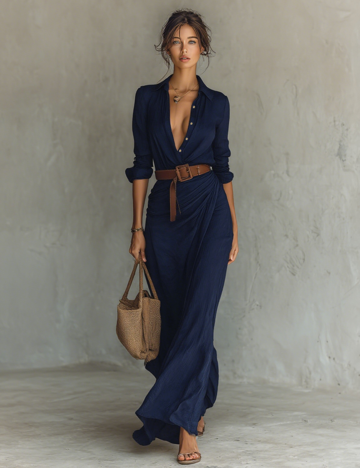 Elena Belted Lapel Maxi Dress – Tailored Everyday Elegance
