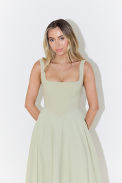 Sophie Midi Dress with Square Neckline & Sleeveless Design