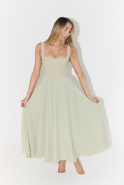 Sophie Midi Dress with Square Neckline & Sleeveless Design