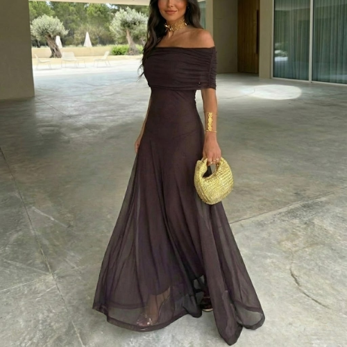 Elena Off-Shoulder Chiffon Maxi Dress