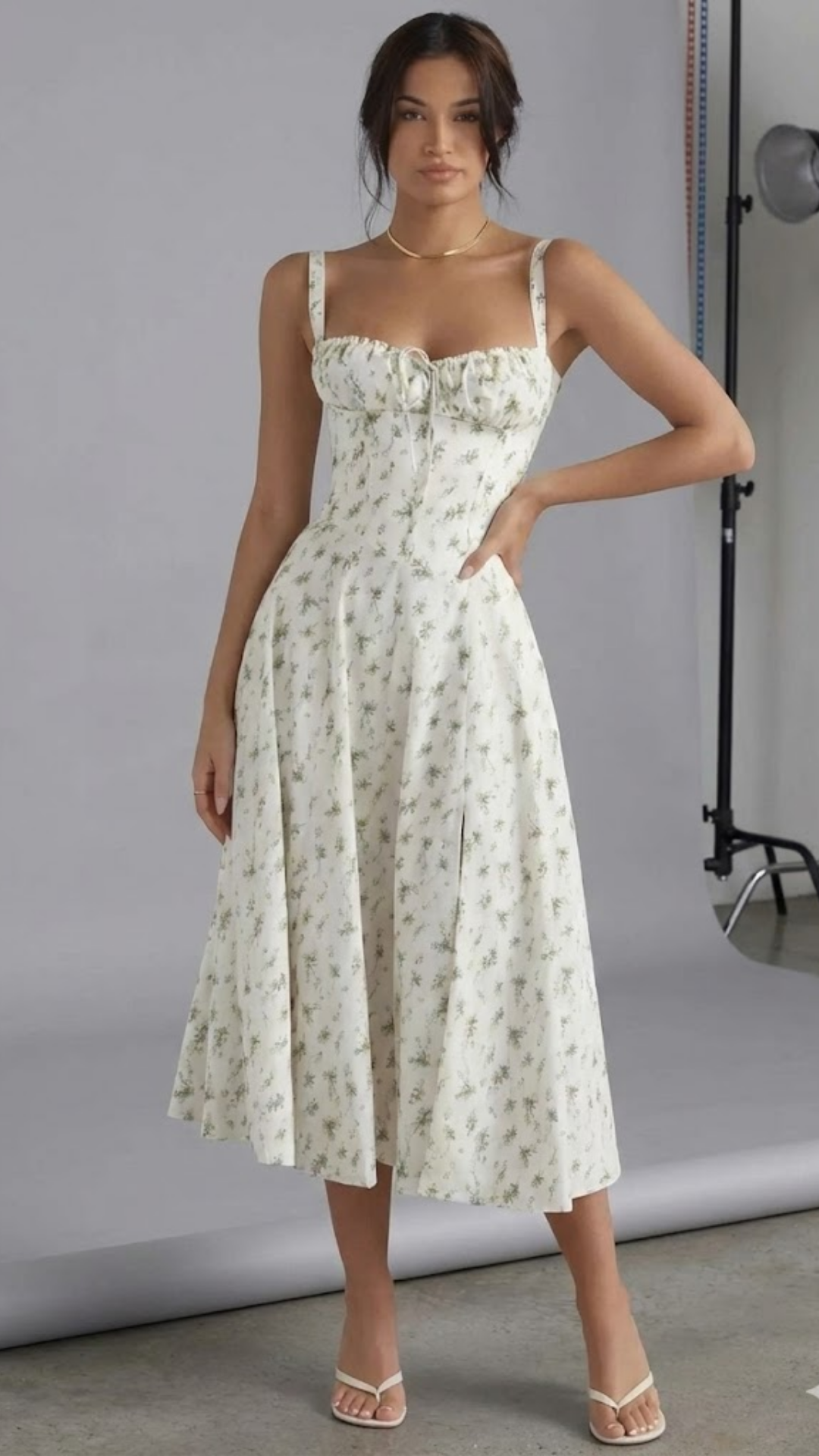 Maya Floral Bustier Midi Dress with Side Slit