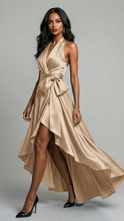 Diana Satin Halter Gown Dress