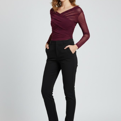 Ruched Sheer Mesh Top – Elevated Modern Allure