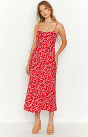 Red Floral Midi Dress