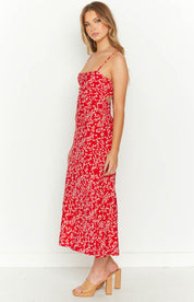 Red Floral Midi Dress