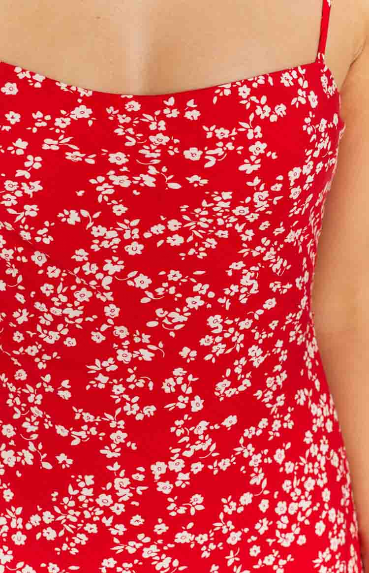 Red Floral Midi Dress