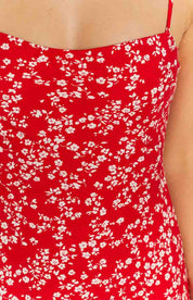 Red Floral Midi Dress
