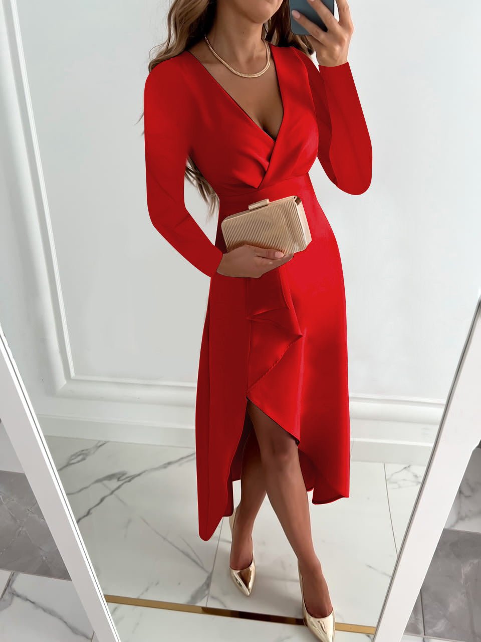 Elora Asymmetric Midi Dress – Refined Modern Elegance