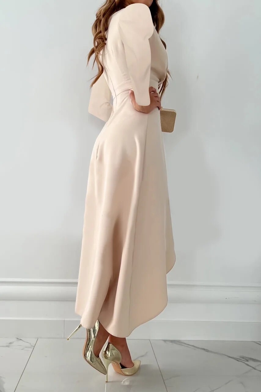 Elora Asymmetric Midi Dress – Refined Modern Elegance