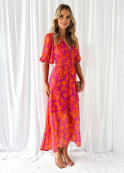 Sarah Summer Floral Midi Dress with Puff Sleeves