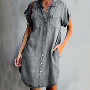 Louise Button-Front Denim Dress with Collar