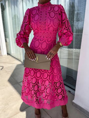 Olivia Lace Midi Dress with High Neckline