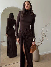 Grace High-Neck Draped Dress with Thigh-High Slit