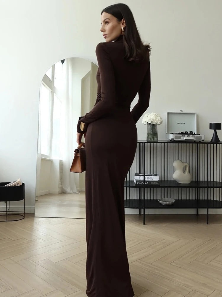 Grace High-Neck Draped Dress with Thigh-High Slit