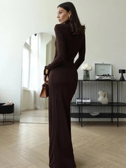 Grace High-Neck Draped Dress with Thigh-High Slit