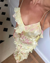 Juliet Flowing Pastel Ruffle Maxi Dress with Open-Back Detail