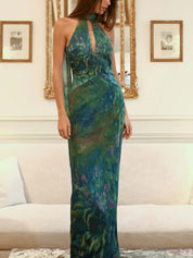 Elise – Art Print Chiffon Maxi Dress