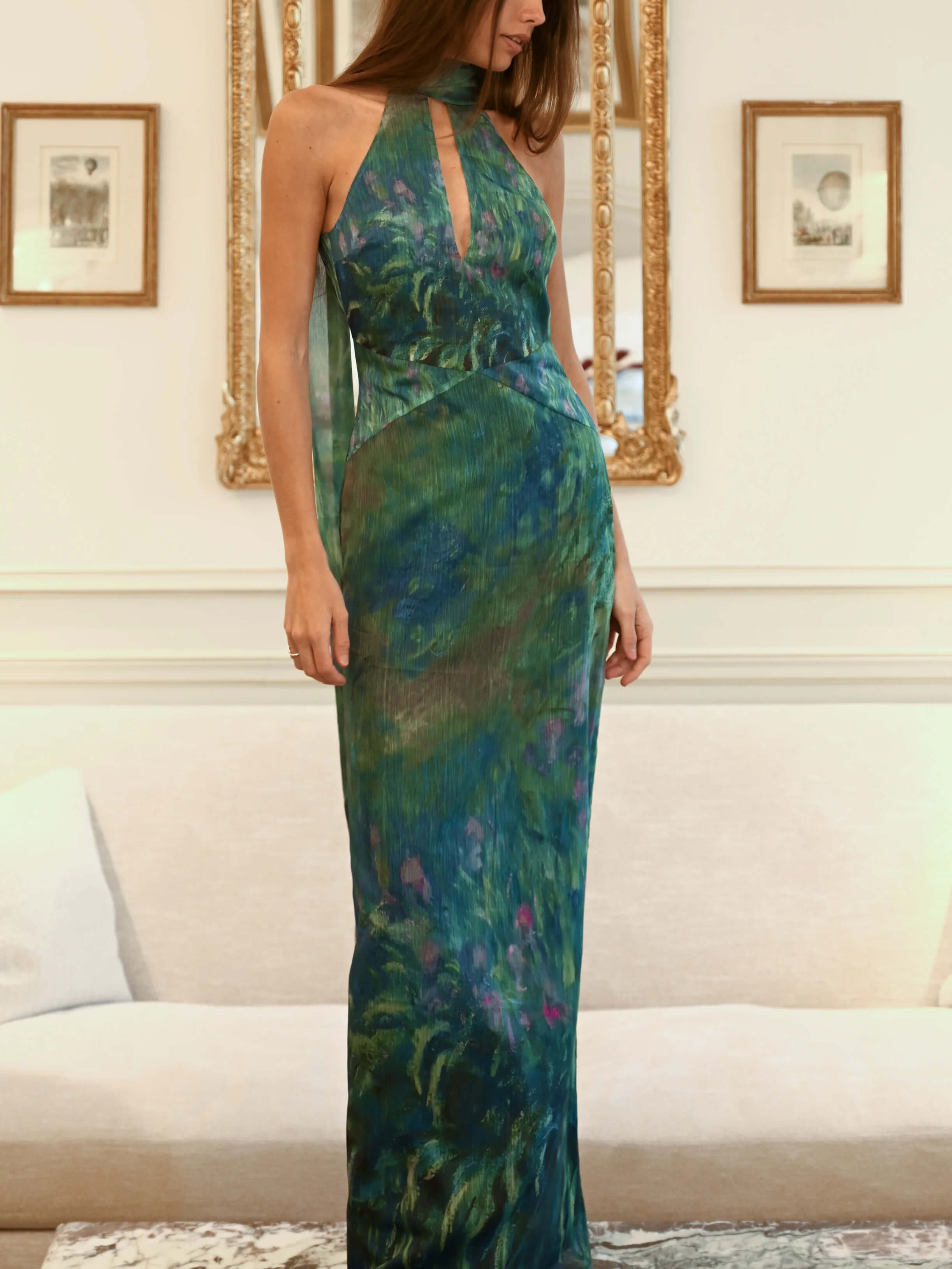 Elise – Art Print Chiffon Maxi Dress