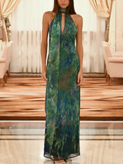 Elise – Art Print Chiffon Maxi Dress