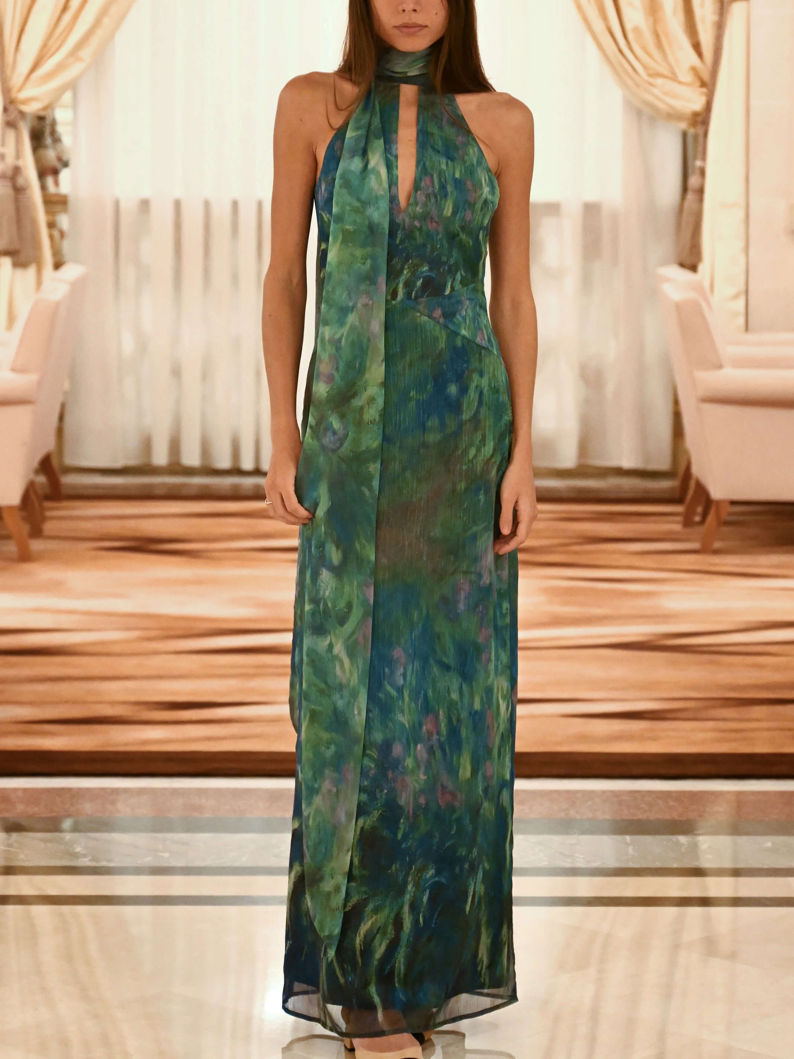 Elise – Art Print Chiffon Maxi Dress
