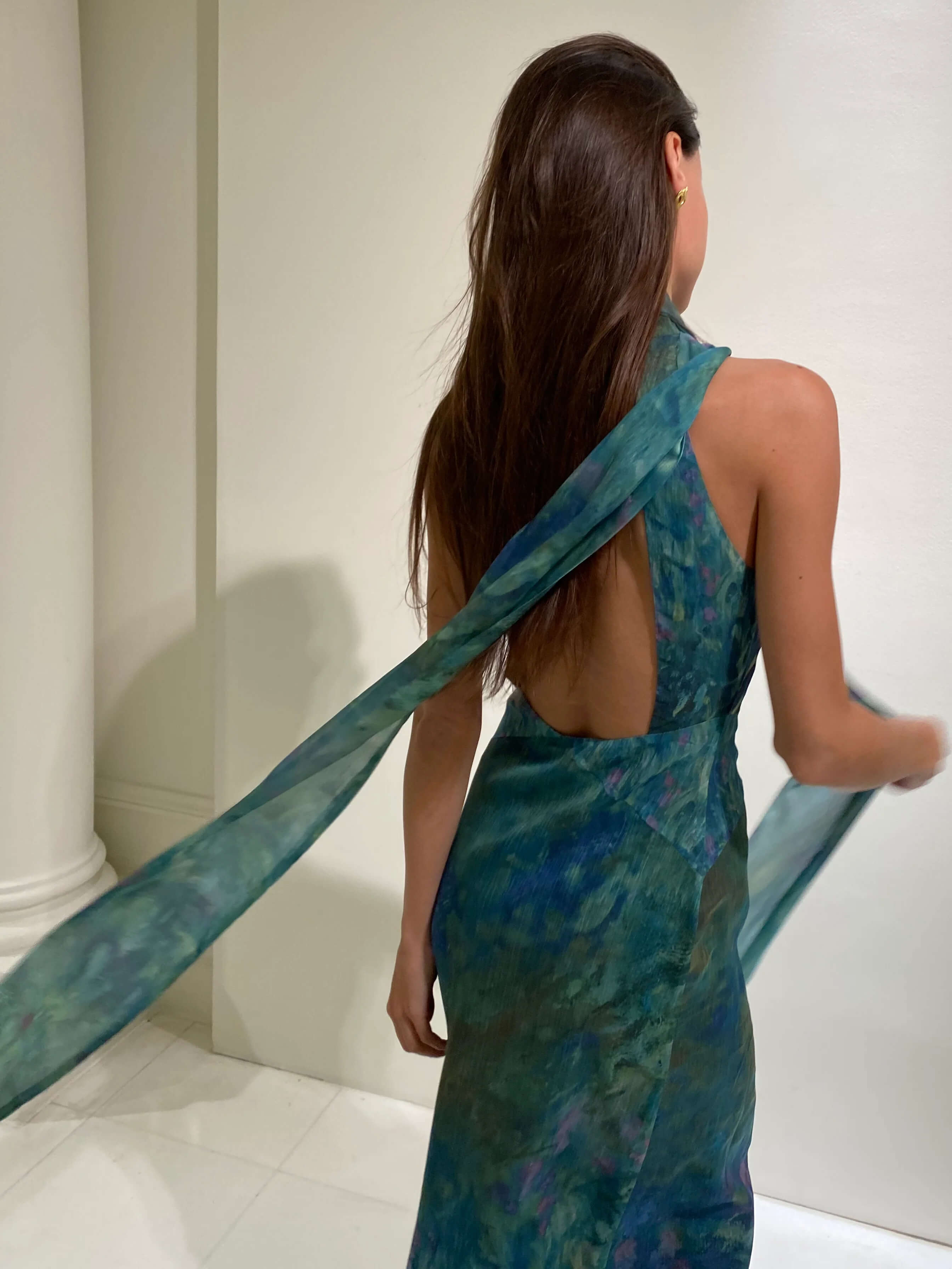 Elise – Art Print Chiffon Maxi Dress