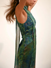 Elise – Art Print Chiffon Maxi Dress