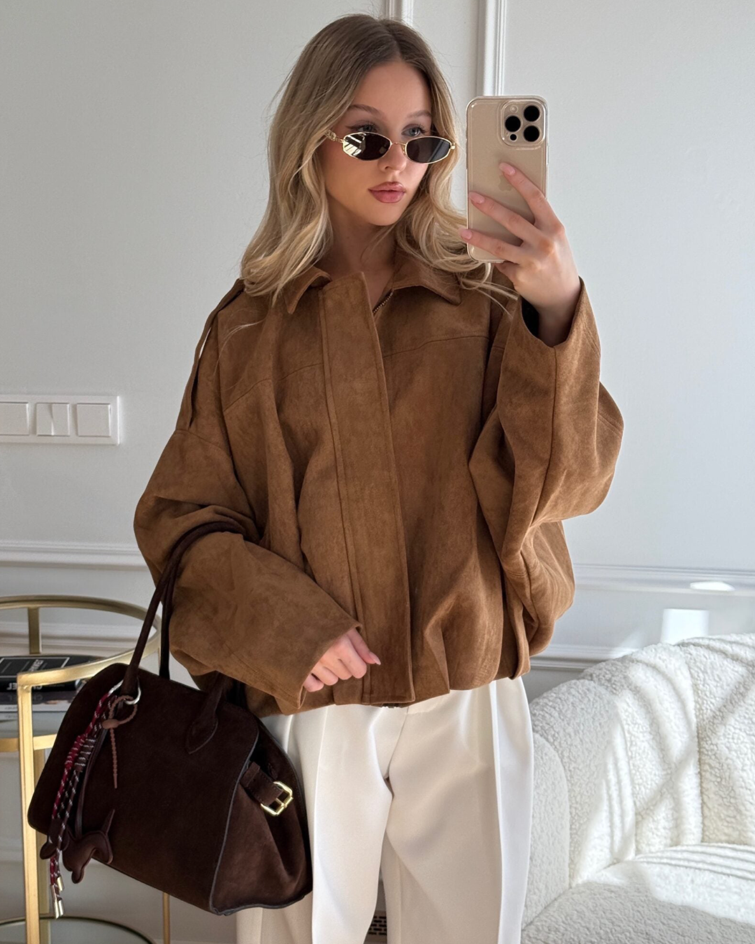 Lena – Suede Bomber Jacket