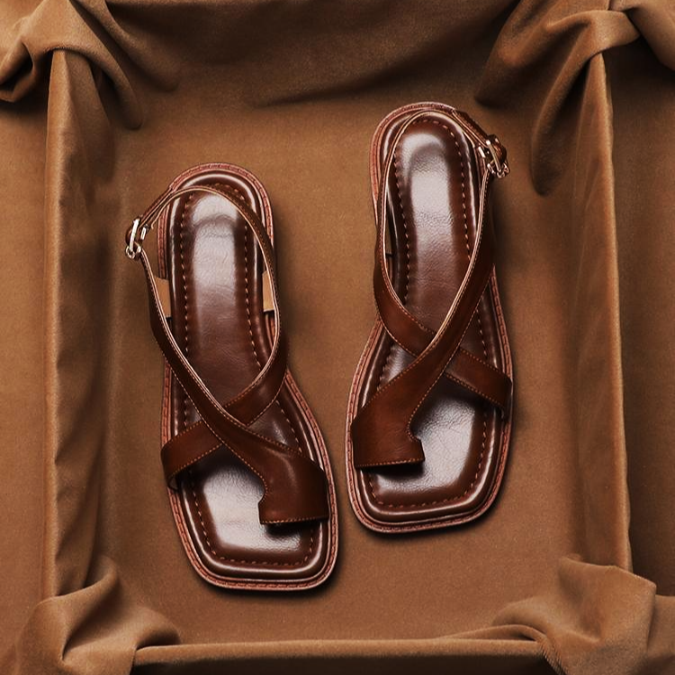 Ella Leather Cross Sandals with Adjustable Straps