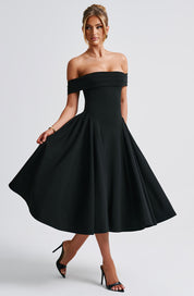 Moa Off-Shoulder Midi Dress – Structured Elegance