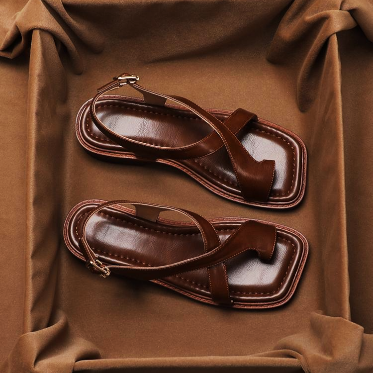 Ella Leather Cross Sandals with Adjustable Straps