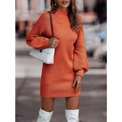 High Collar Ribbed Knitted Sweater Dress